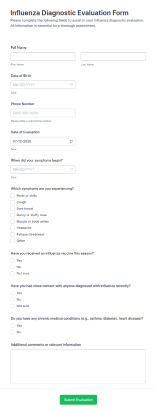Influenza Diagnostic Evaluation Form Template