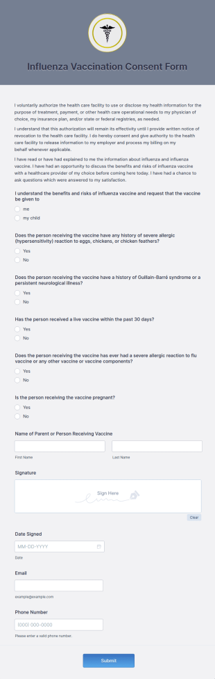 Influenza Vaccination Consent Form Template