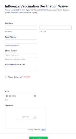 Influenza Vaccination Declination Waiver Form Template