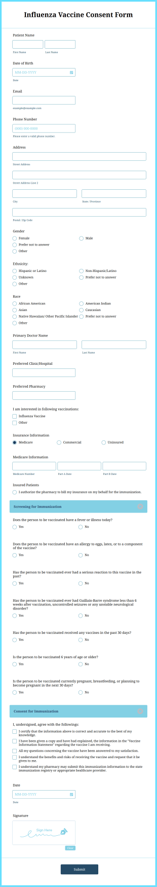 Influenza Vaccine Consent Form Template