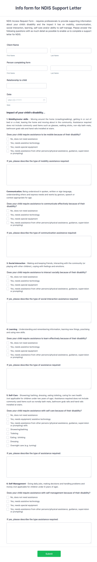 NDIS Access Request Form Template