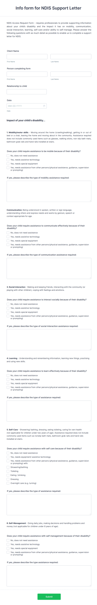 NDIS Access Request Form Template