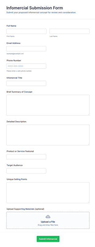Infomercial Submission Form Template