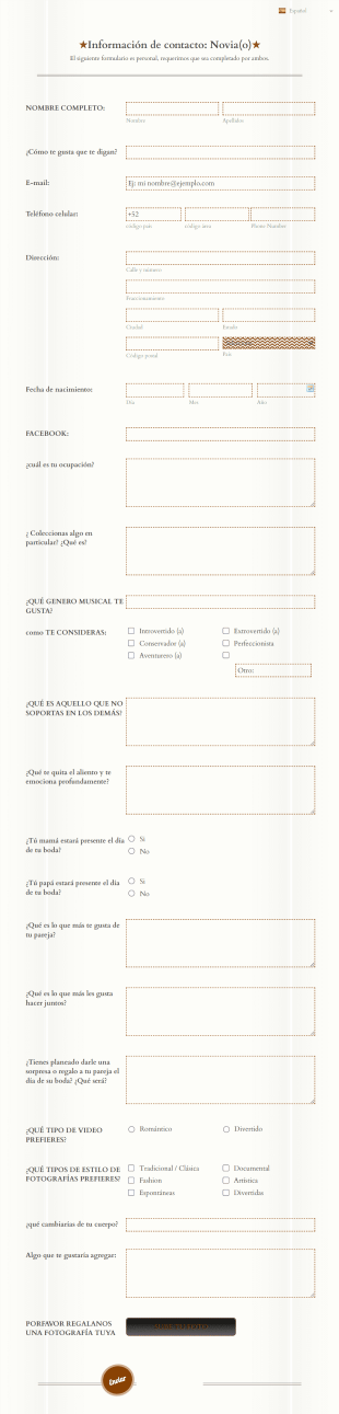 Información De Contacto Y Servicio De Fotografía Form Template