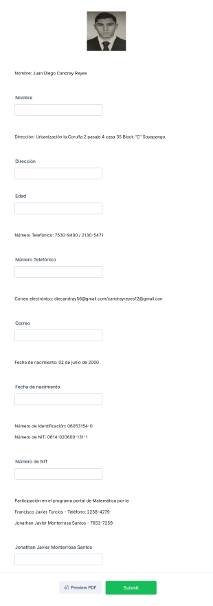 Información Personal Form Template