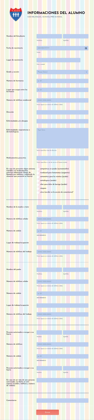 Informaciones Del Alumno/Pre School