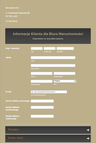 Informacje Klienta Dla Biura Nieruchomości Form Template