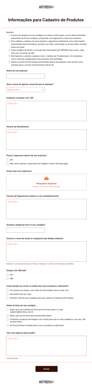 Informações Para Cadastro De Produtos