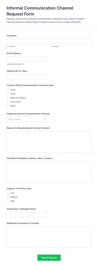 Informal Communication Channel Request Form Template