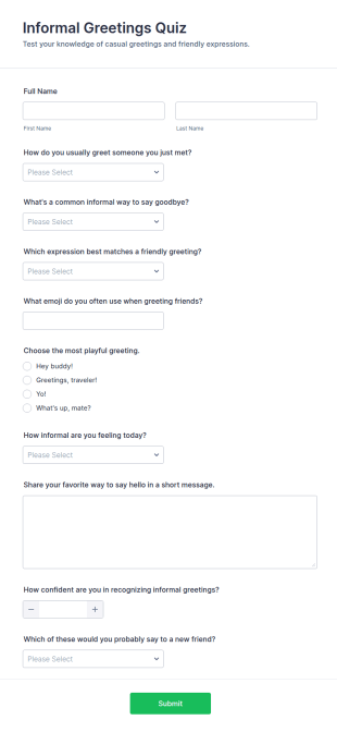 Informal Greetings Quiz Form Template