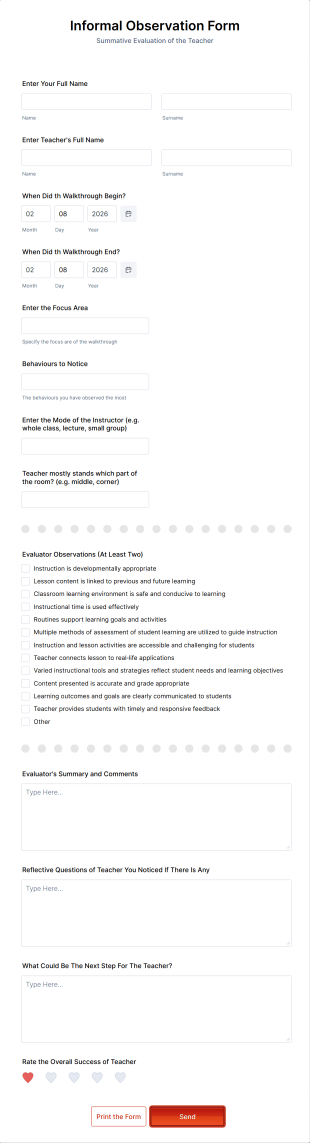 Informal Observation Form Template