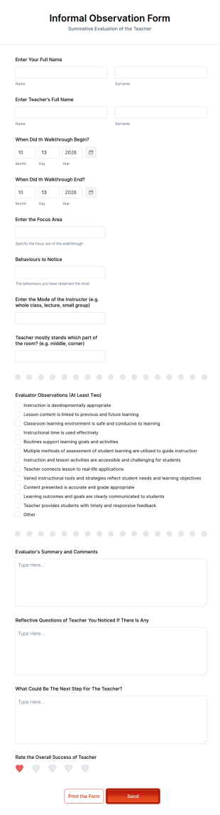 Informal Teacher Observation Form Template