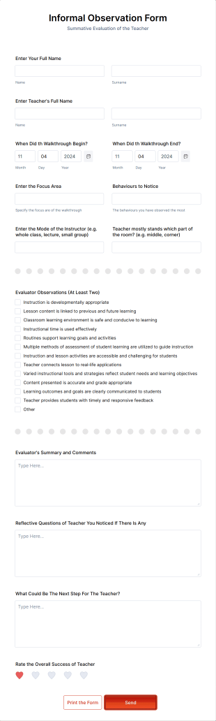 Informal Observation Form Template