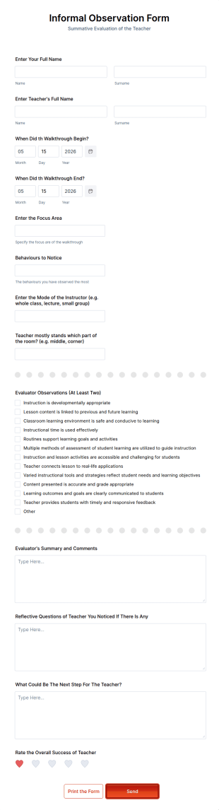 Informal Observation Form Template