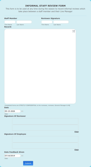 Informal Staff Review Form Template