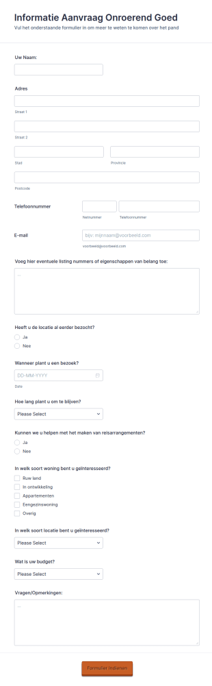 Informatie Aanvraagformulier Onroerend Goed