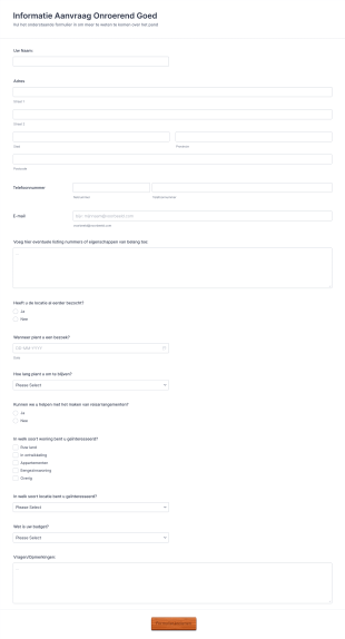 Informatie Aanvraagformulier Onroerend Goed