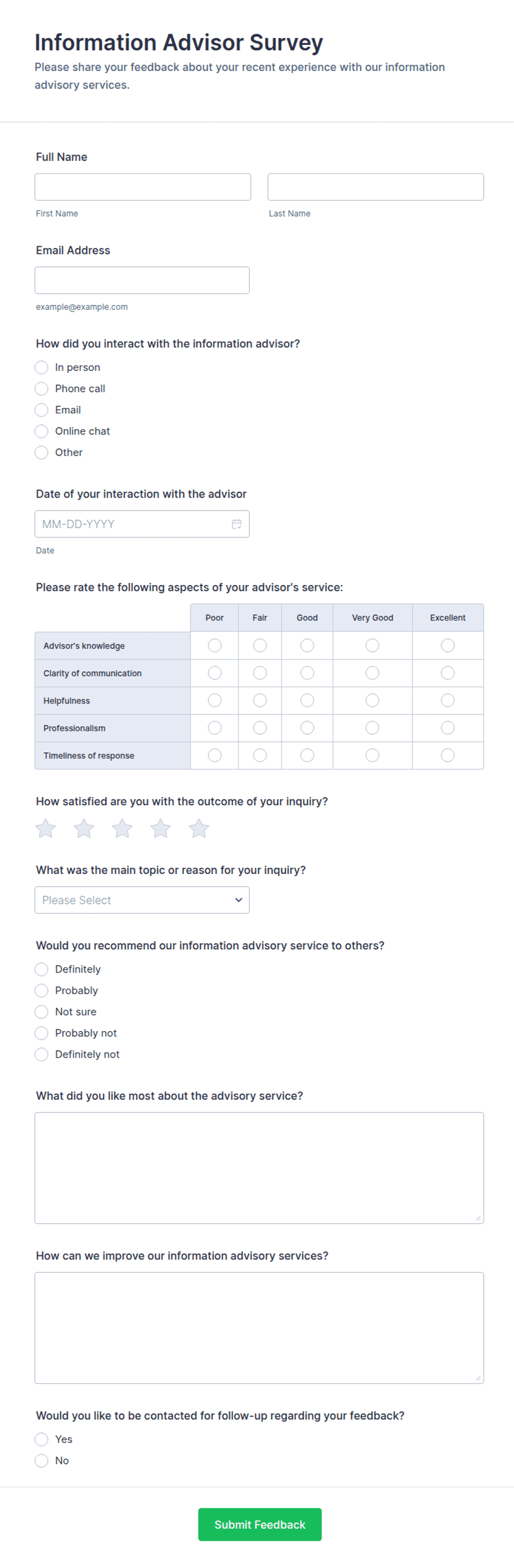Information Advisor Survey Form Template | Jotform