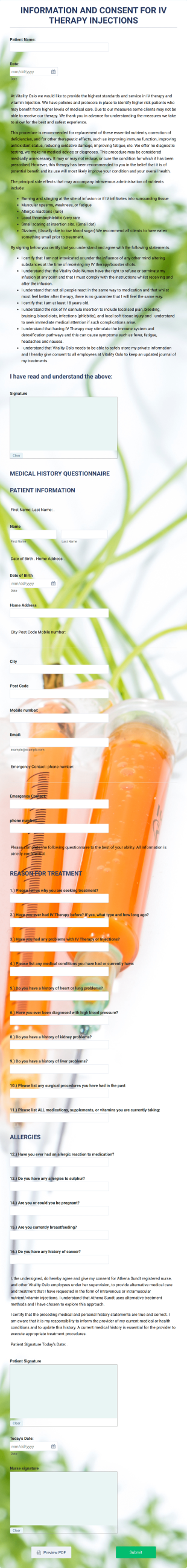 IV Therapy Injections Consent Form Template