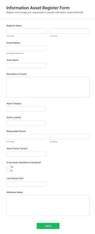Information Asset Register Form Template