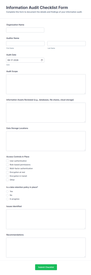 Information Audit Checklist Form Template