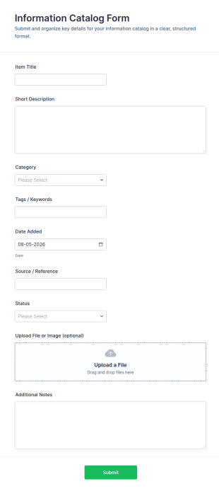Information Catalog Form Template