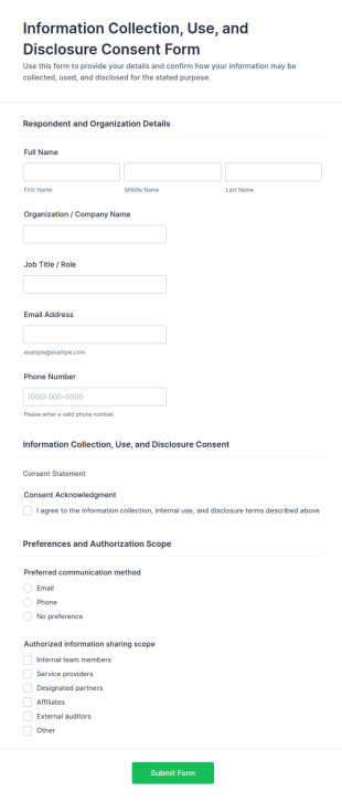 Information Collection, Use, And Disclosure Consent Form Template