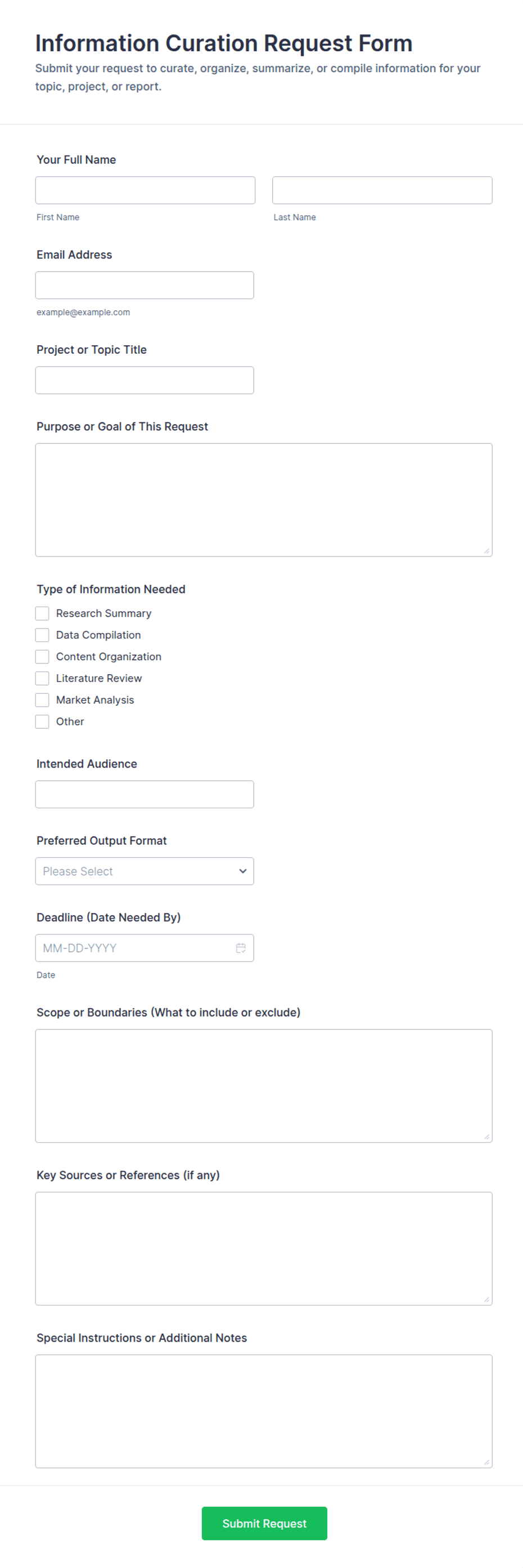 Information Curation Request Form Template | Jotform