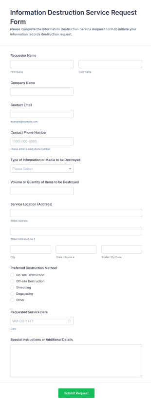 Information Destruction Service Request Form Template