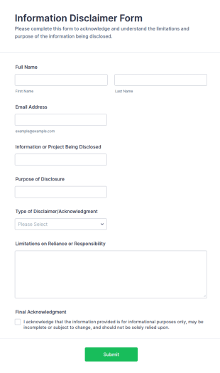 Information Disclaimer Form Template