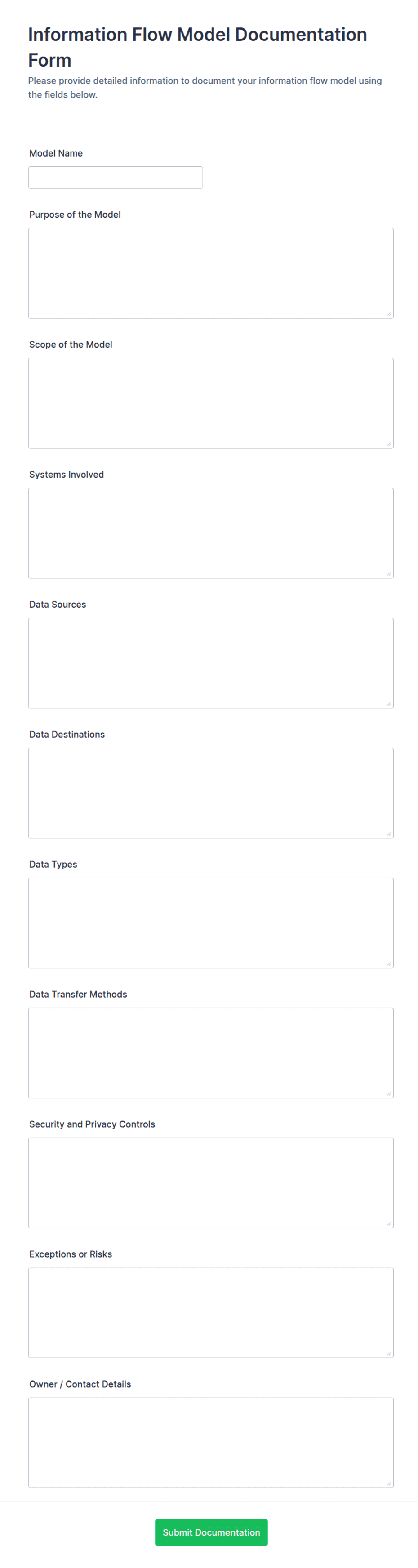 Information Flow Model Documentation Form Template | Jotform