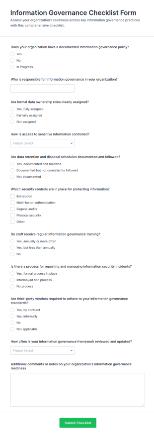 Information Governance Checklist Form Template