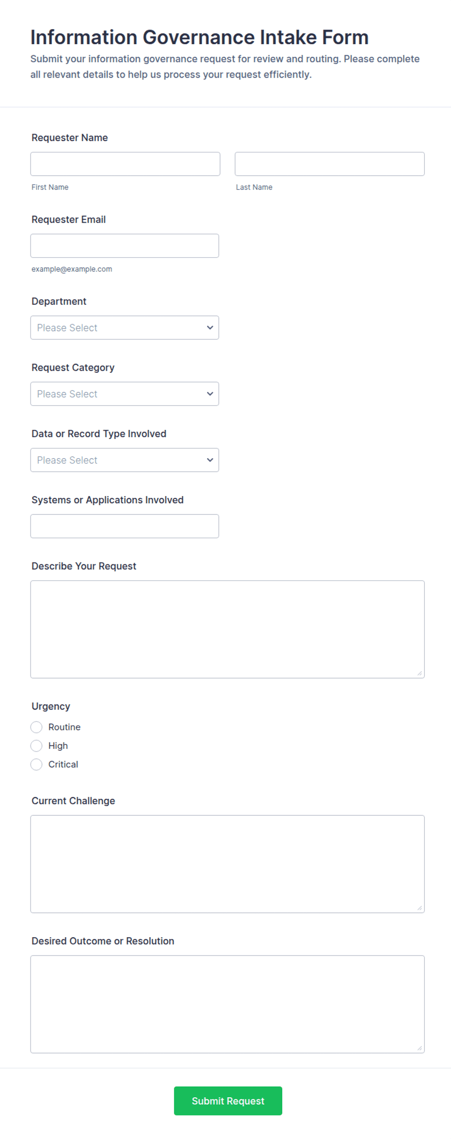 Information Governance Intake Form Template | Jotform