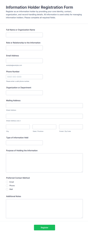 Information Holder Registration Form Template