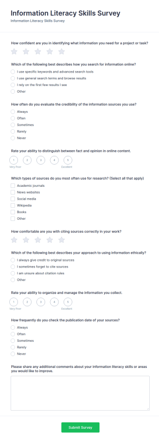 Information Literacy Skills Survey Form Template