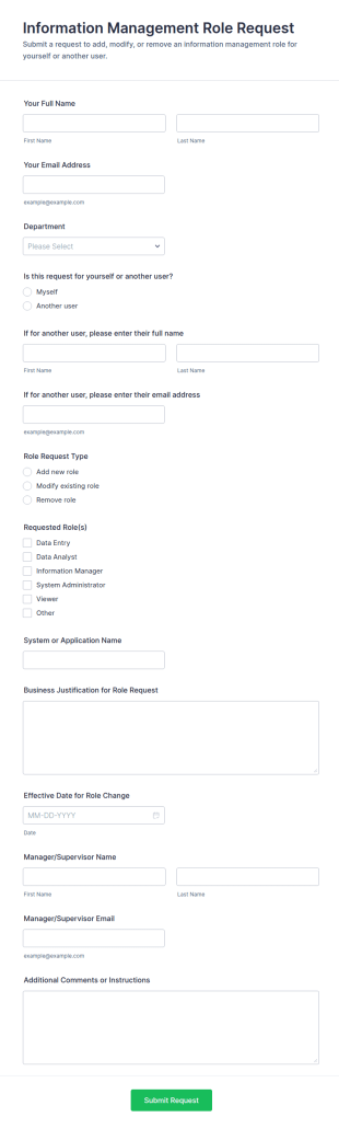 Information Management Role Request Form Template