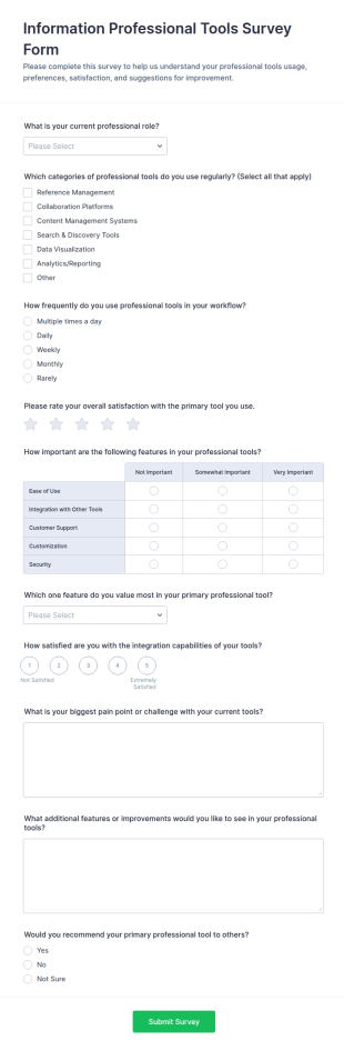 Information Professional Tools Survey Form Template