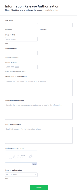 Information Release Authorization Form Template
