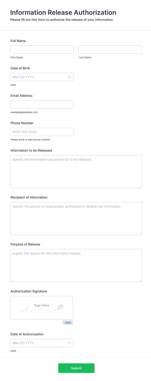 Information Release Authorization Form Template