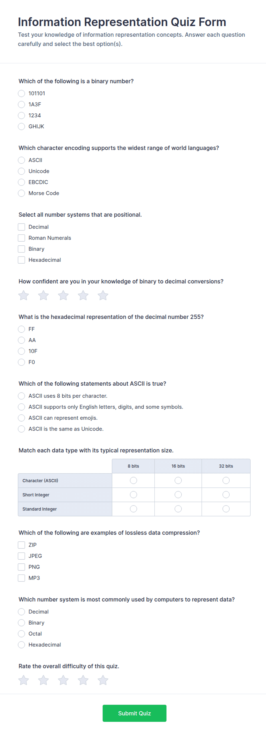 Information Representation Quiz Form Template | Jotform