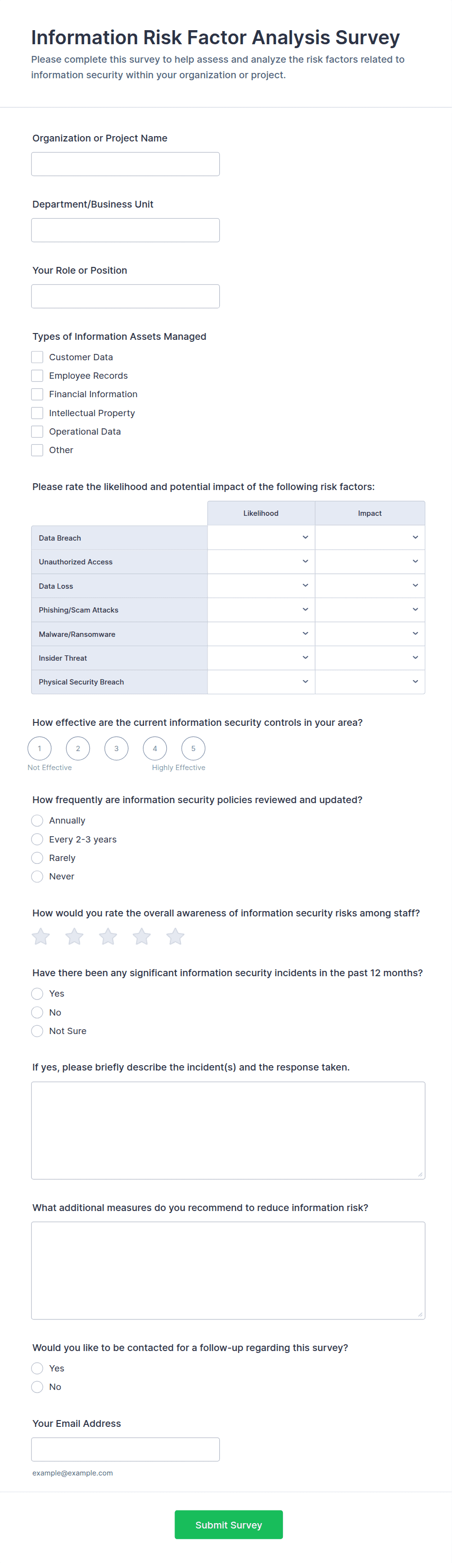 Information Risk Factor Analysis Survey Form Template | Jotform