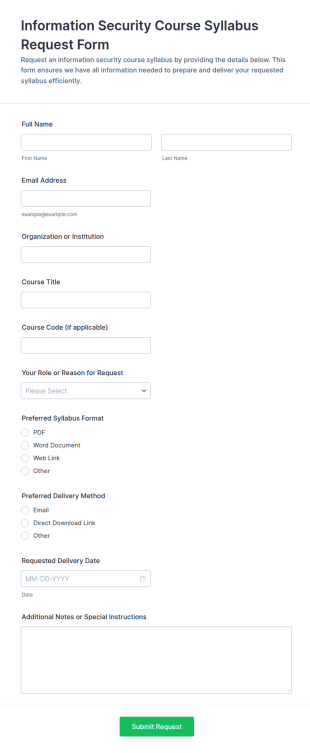 Information Security Course Syllabus Request Form Template