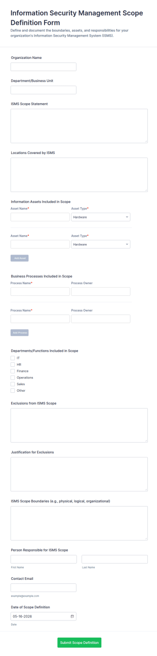 Information Security Management Scope Definition Form Template