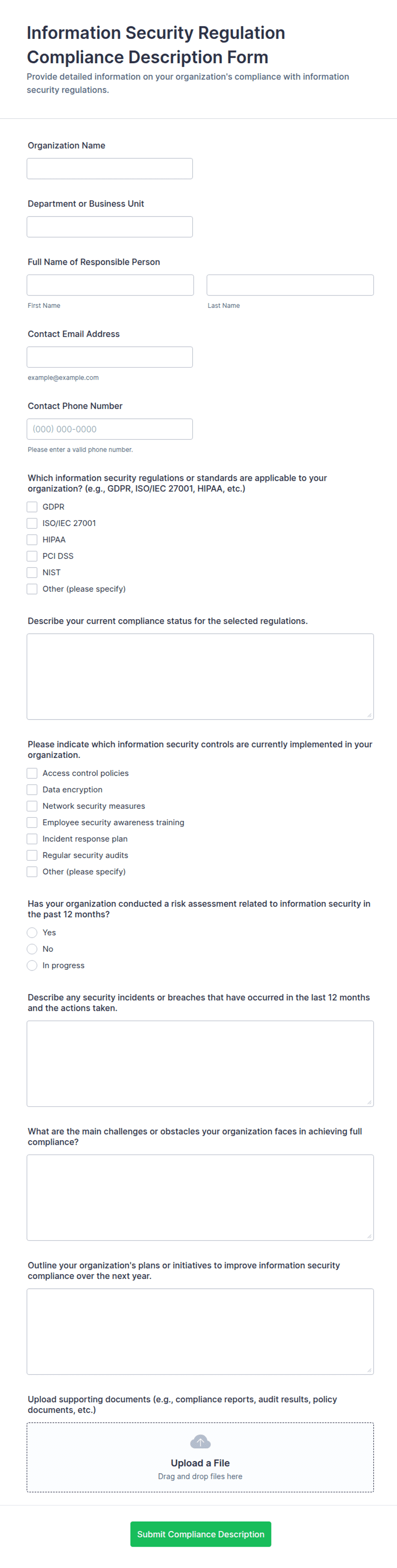 Regulation Form Information Security Regulation Compliance Description Form Template ...