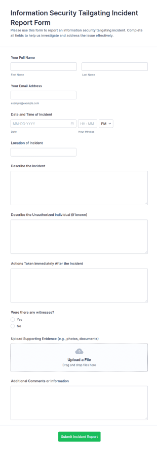 Information Security Tailgating Incident Report Form Template