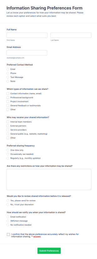Information Sharing Preferences Form Template