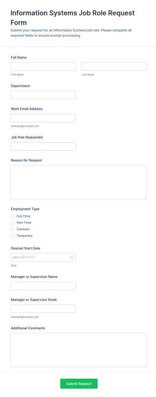 Information Systems Job Role Request Form Template