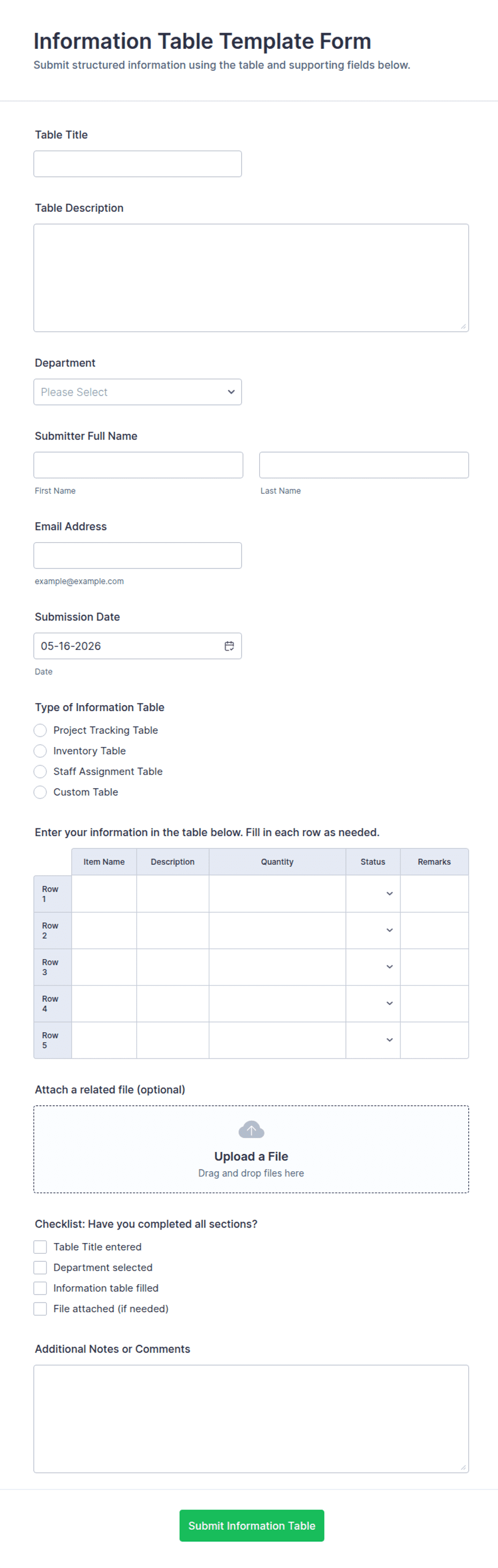 Information Table Template Form | Jotform