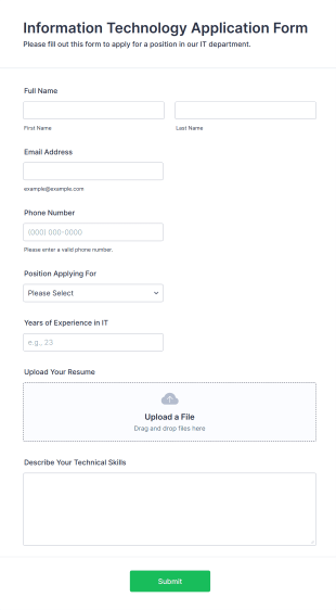 Information Technology Application Form Form Template