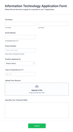 Information Technology Application Form Template